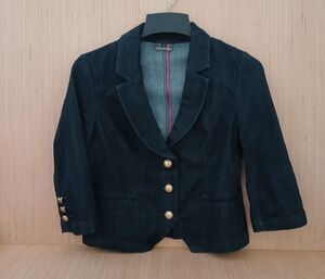 Y2K Crop Blazer Denim Jacket Women's Size 10 Dark Wash Button Up Retro